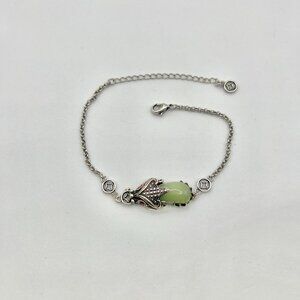 Chinese Pixiu Green Jade Silver Chain Bracelet